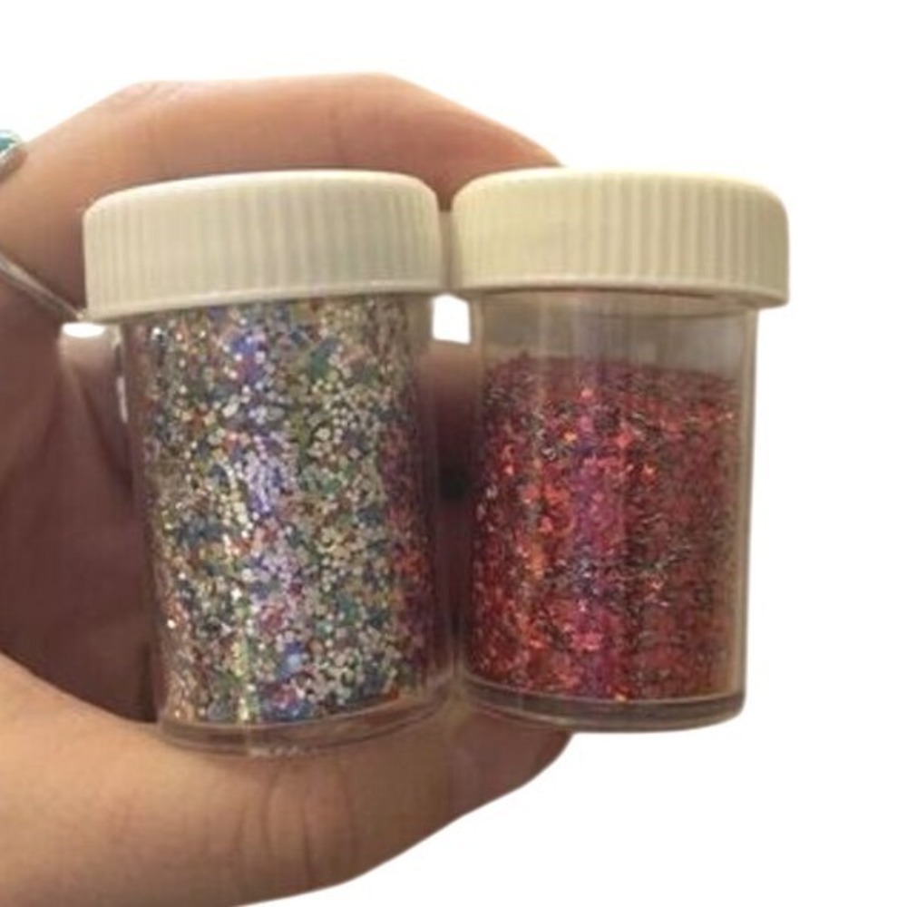 2 Lot Vintage Crafting Aluminum Glitter Craft Chromation Red Rainbow 50s-60s